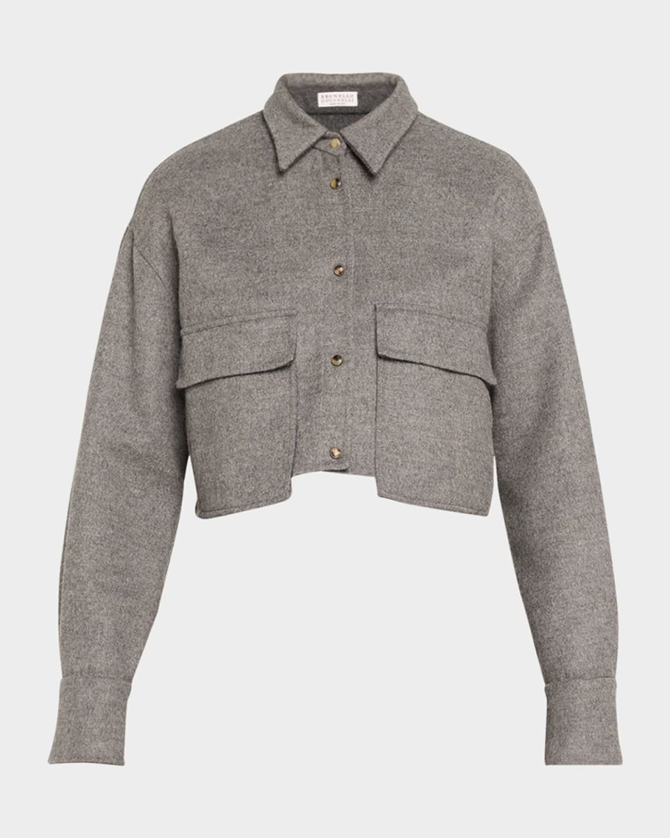 Fluid Wool Cropped Shirt Jacket with Patch Pockets